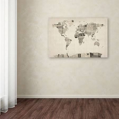 Vintage Postcard World Map Canvas Art W19935