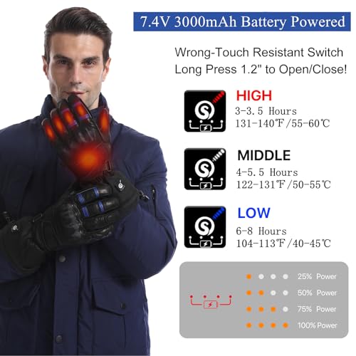 Professional Heated Motorcycle Gloves with 12V Charging Cord W188