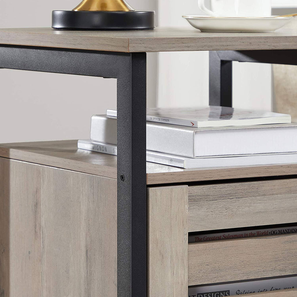 Greige Nightstand End Table with Cabinet and Shelf R4165