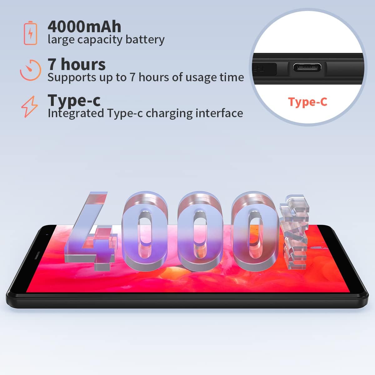 8 inch Android 11 Tablet, 3GB RAM 64GB ROM, 800 * 1280 HD Display R93718