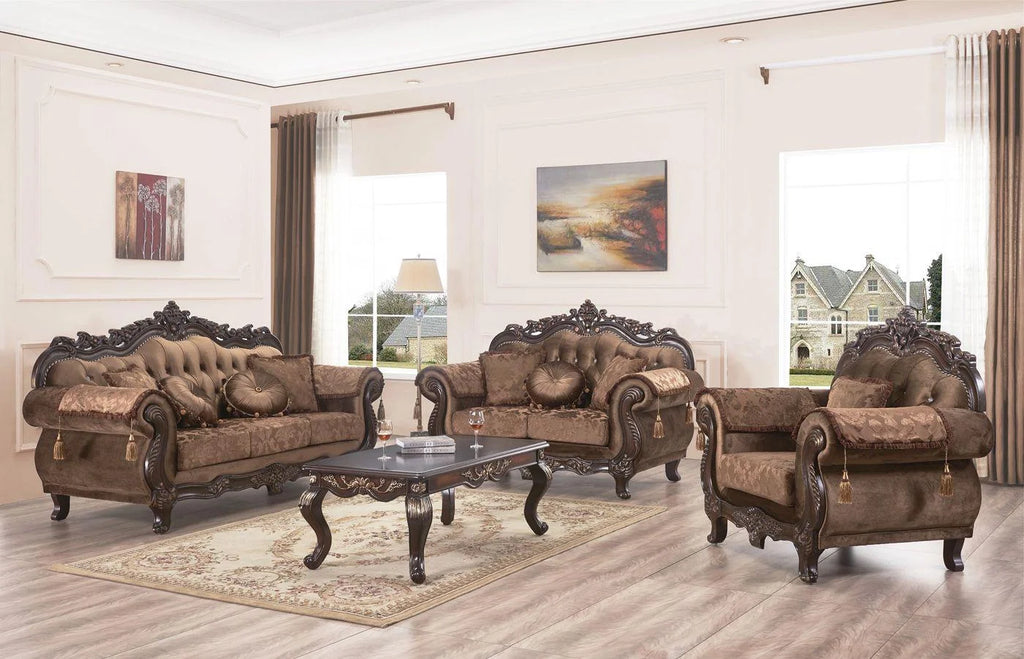 Carved Wood Sofa Set 2Pcs V3744