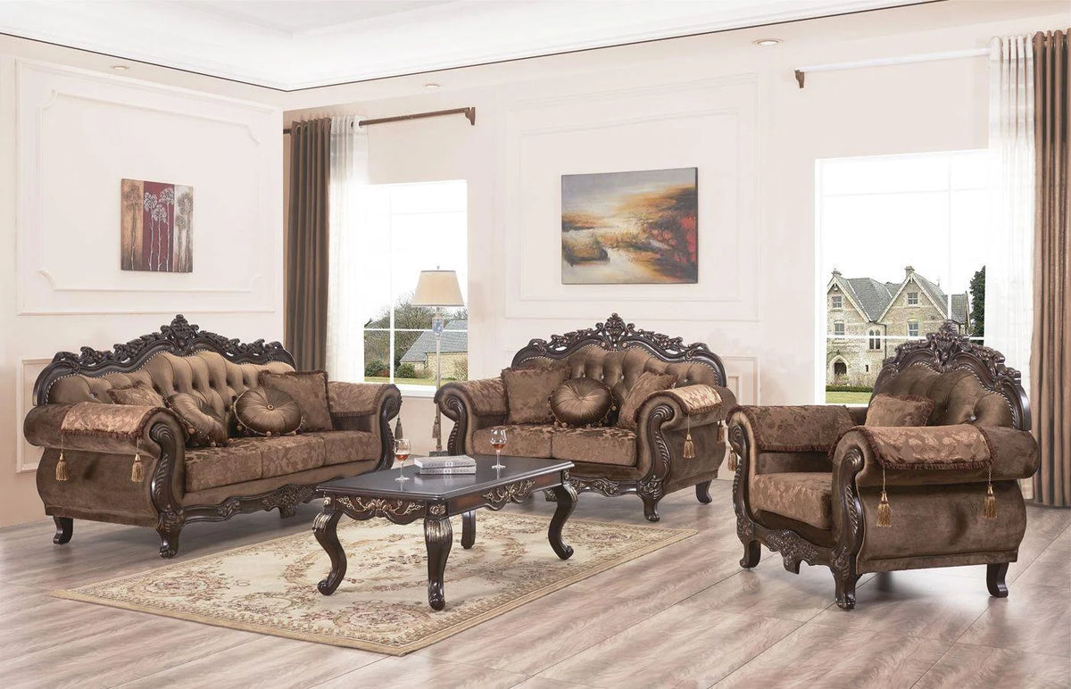 Carved Wood Sofa Set 2Pcs V3744