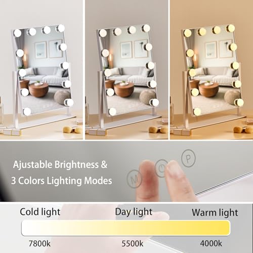 White Hollywood Vanity Mirror with 12 Dimmable Bulbs N969043