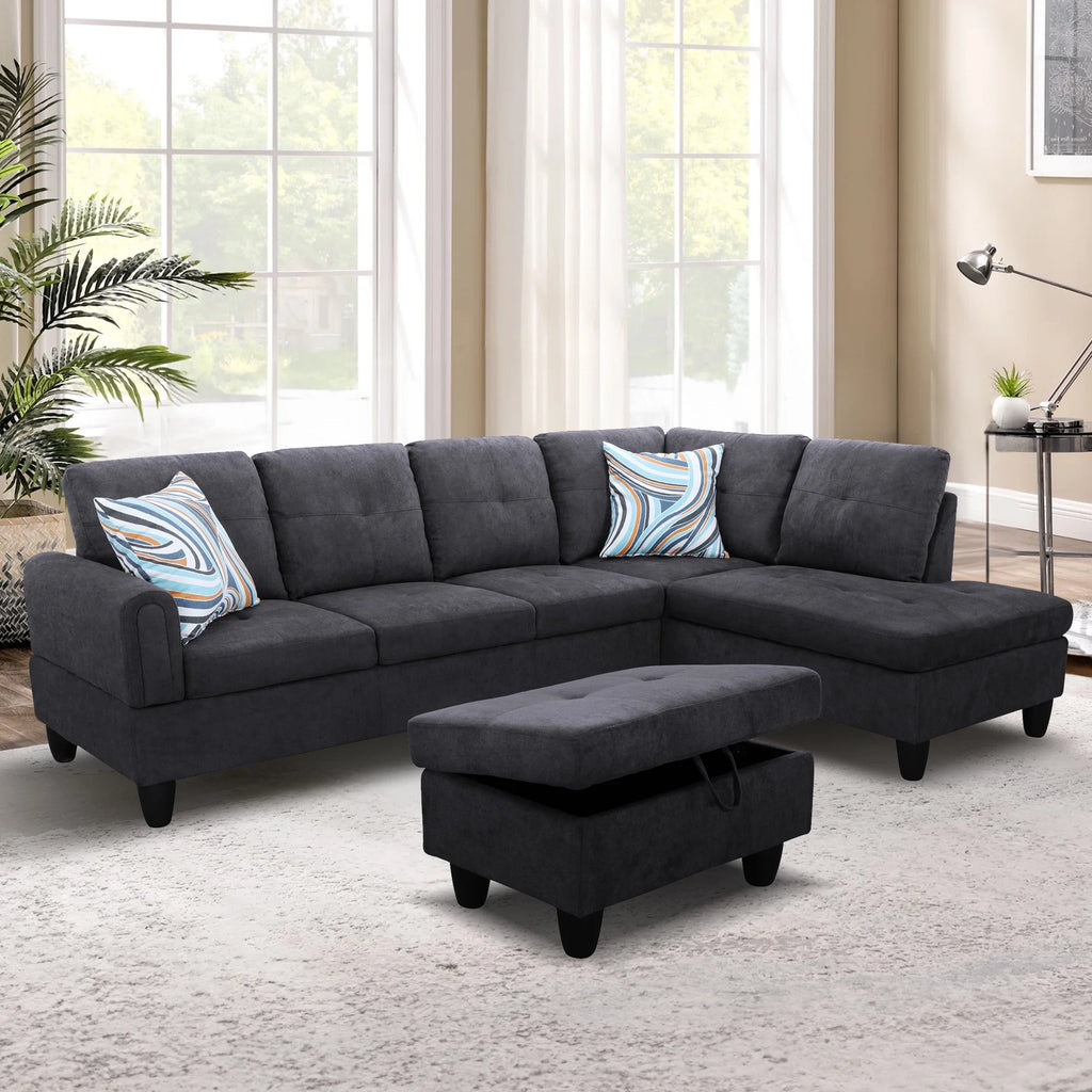 98" Sectional Sofa with Storage Ottoman and Chaise J496509