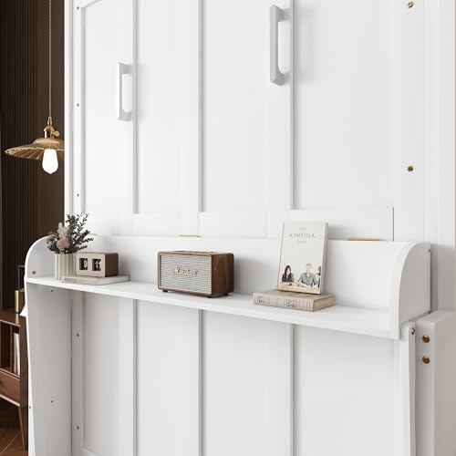 White Queen Size Wall Bed with 2 Side Cabinet Storage Shelf & Desk Combo H891