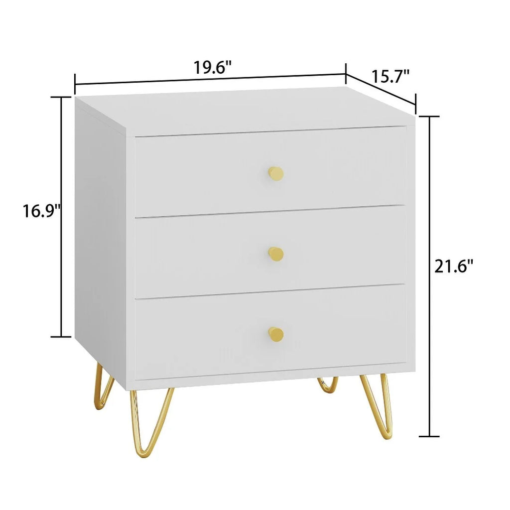 White Wood 3 Drawer Nightstand Bedside Table A4471