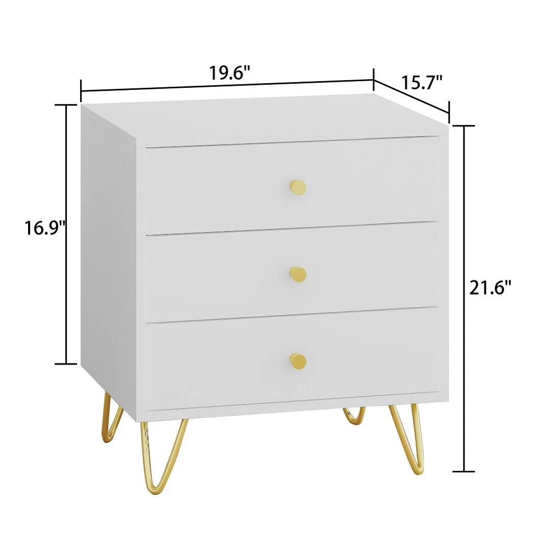 White Wood 3 Drawer Nightstand Bedside Table A4471