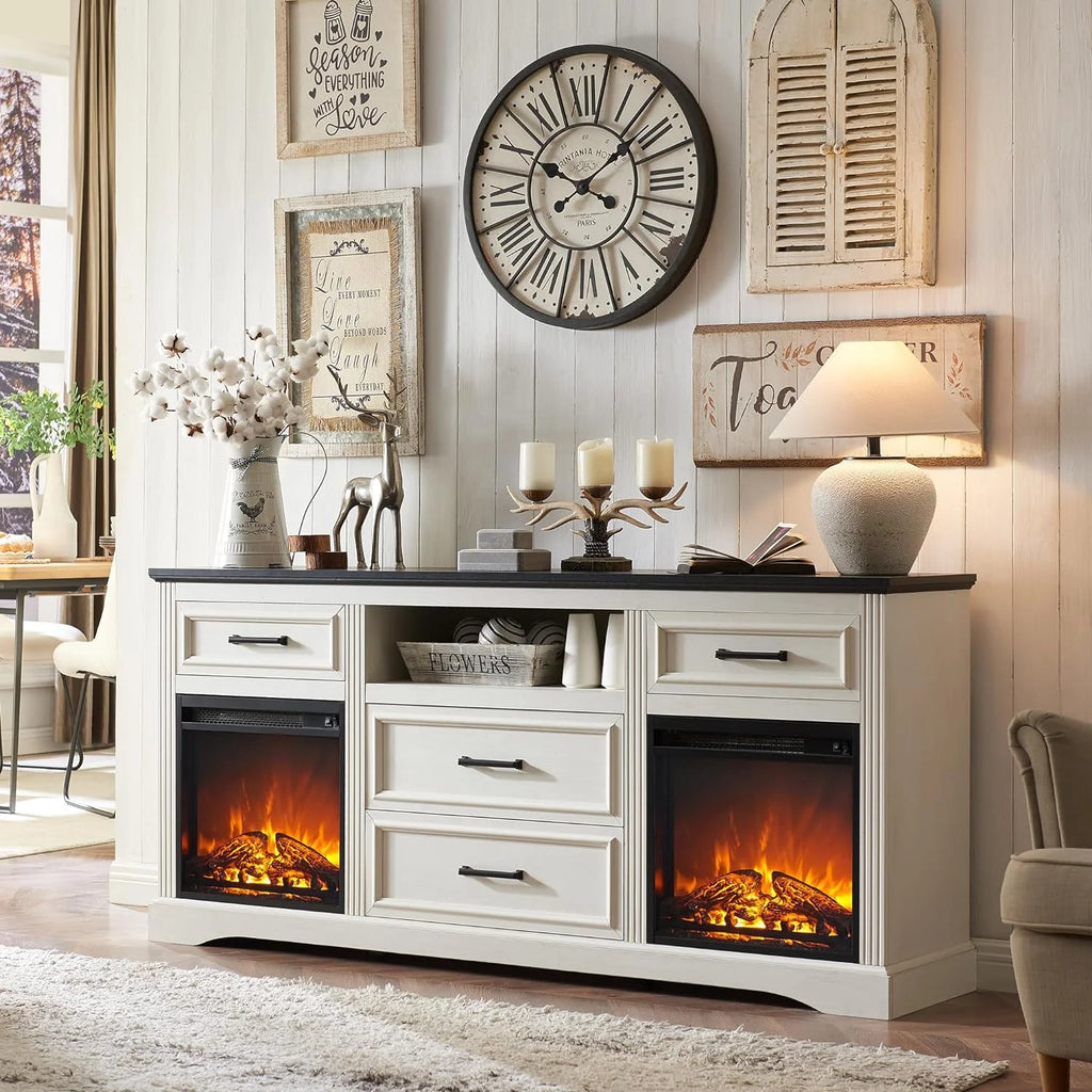 White Fireplace TV Stand with 4 Drawers S639