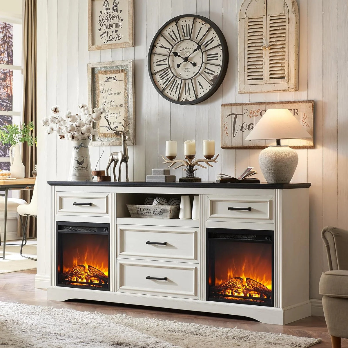 White Fireplace TV Stand with 4 Drawers S639