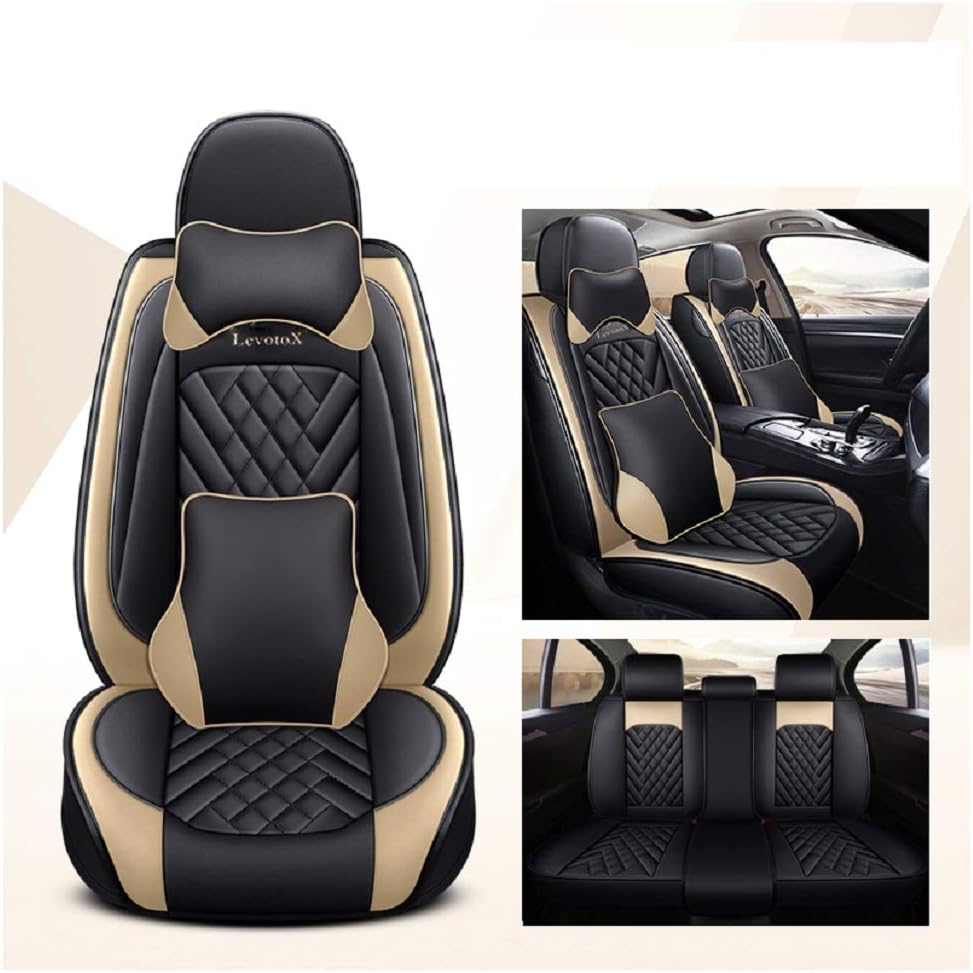 L-Black-Beige Car Seat Covers 5 Seats Full Set L572
