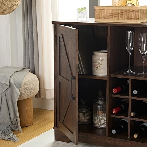 Gray Wash Farmhouse Coffee Bar Cabinet with Wine Rack and Drawer E475