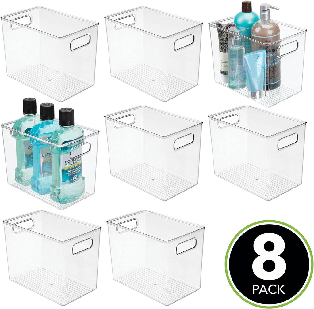 Clear 8 Pack Plastic Storage Organizer Bin Basket with Handle H3754