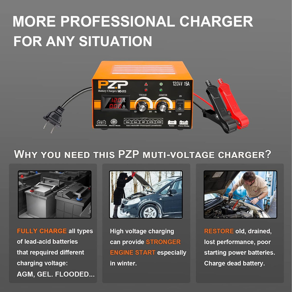 12V/24V Manual Battery Charger U818