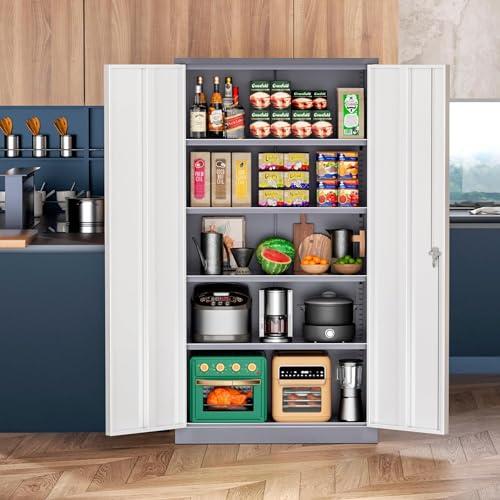 Metal Storage Cabinet with Wheels, 73" with Door and 4 Shelves, Black J948