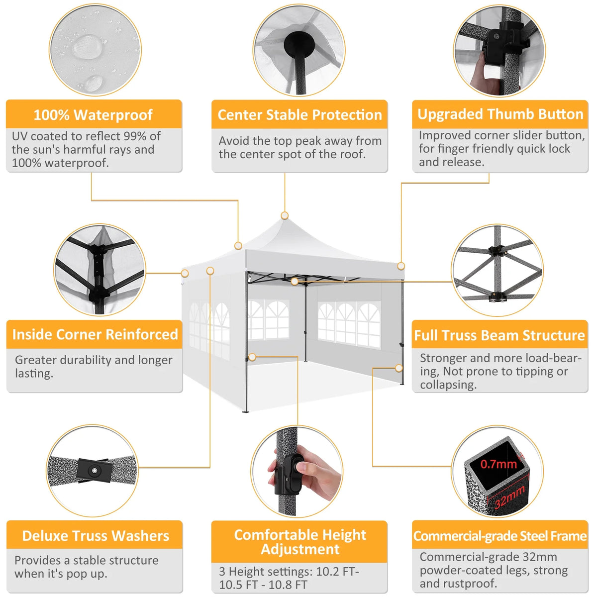 10x10 FT Pop Up Canopy Tent with 4 Removable Sidewalls, Roller Bag and 4 Sandbags, White I4767