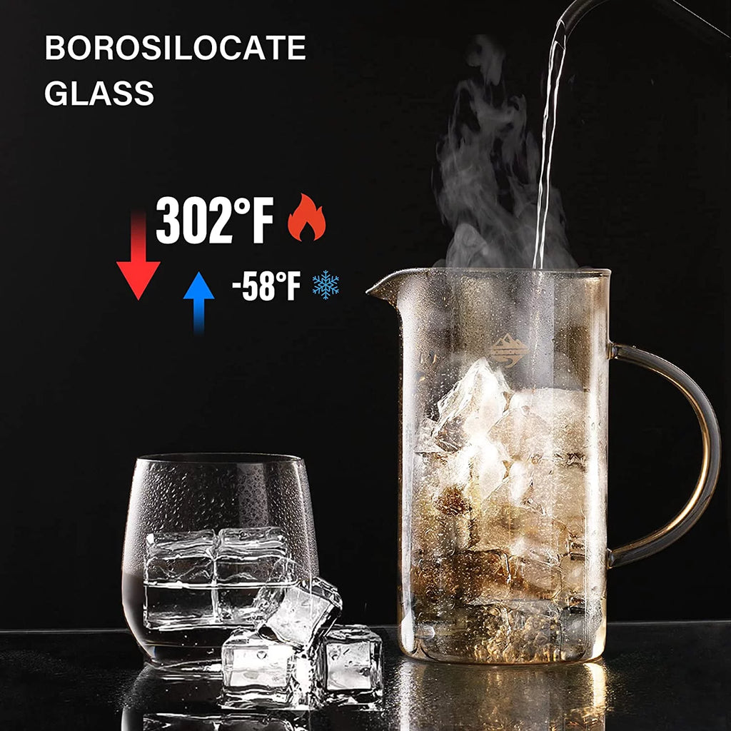 French Press Coffee & Milk Frother 34oz Heat Resistant Borosilicate Glass I7913