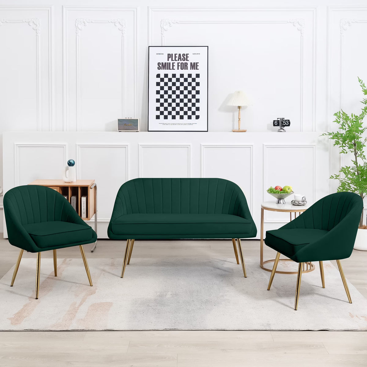 Green Velvet Loveseat and Accent Chair Set D35738