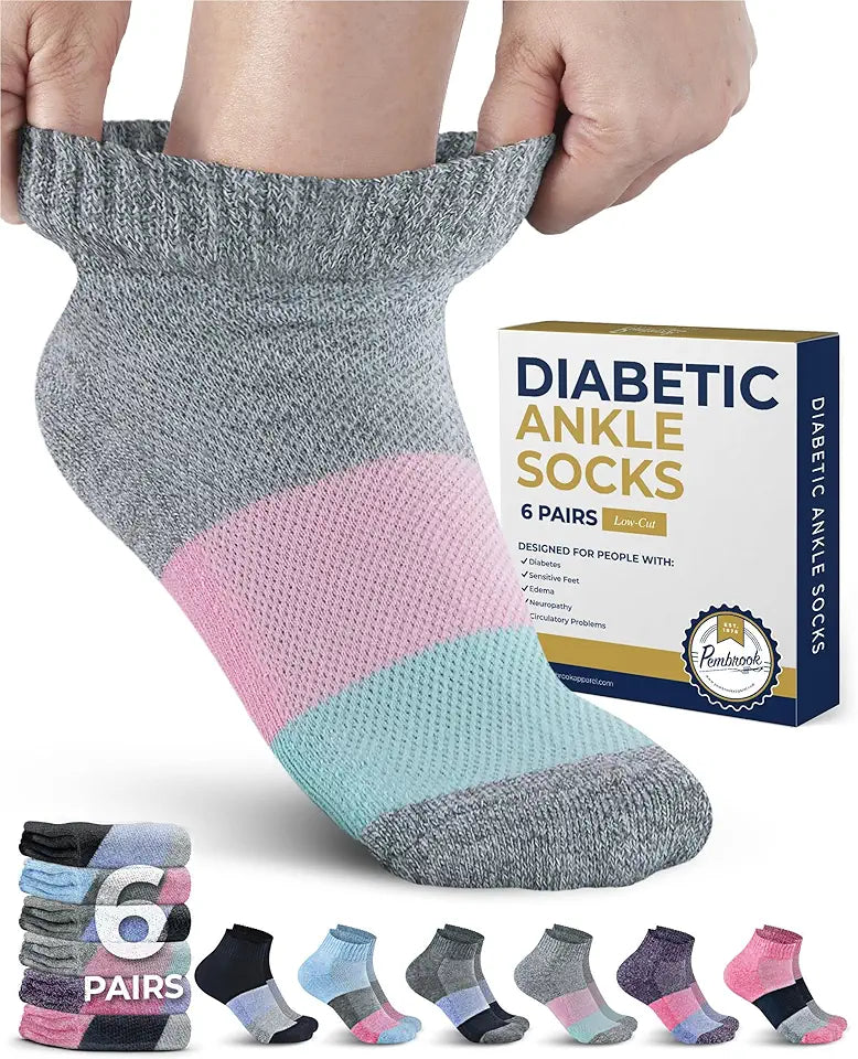 6 Pairs Low Cut Seamless Diabetic Ankle Socks R8753