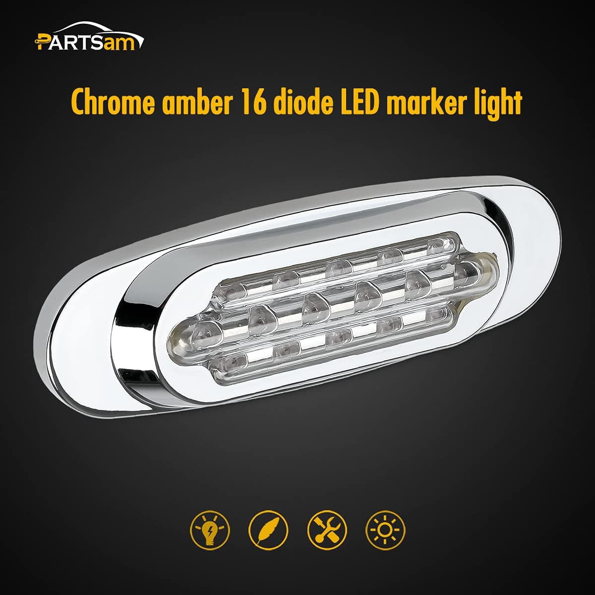 14Pcs 6-1/2 Clear/Amber 16-LED Trailer Side Marker and Turn Signal Lights Chrome Flush Mount Sealed Replacement Pack of 2 T264836