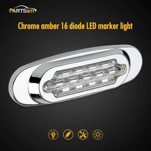 14Pcs 6-1/2 Clear/Amber 16-LED Trailer Side Marker and Turn Signal Lights Chrome Flush Mount Sealed Replacement Pack of 2 T264836