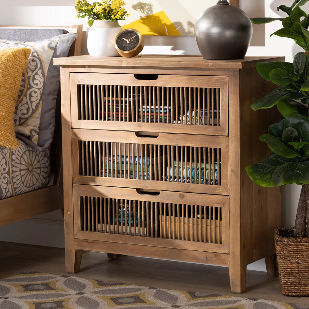 Medium Oak 3-Drawer Wood Chest C342090