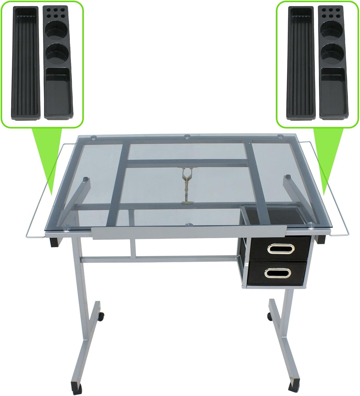 Height Adjustable Drafting Table with Storage Drawers and Wheels I901