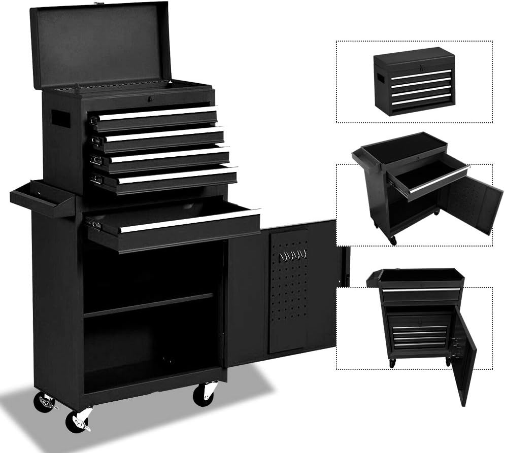 Red 5 Drawer Tool Storage Cabinet with Wheels and Lock S26475