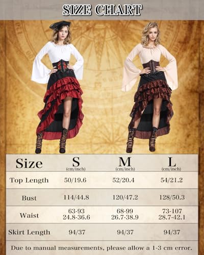 Beige+Brown Women Pirate Costume with Shirt Skirt Corset Waist Belt H20587