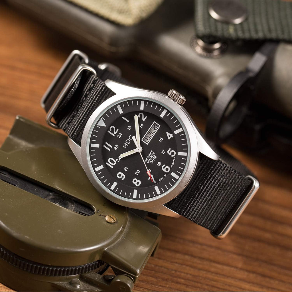 Black Analog Nylon Band Military Watch U15537