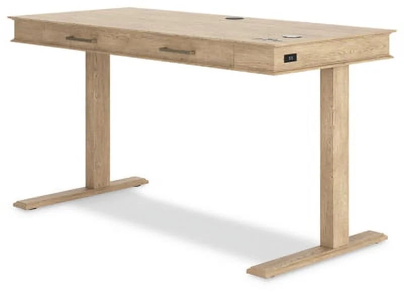 Light Brown Adjustable Height Desk with USB Ports & 2 Drawers P2303