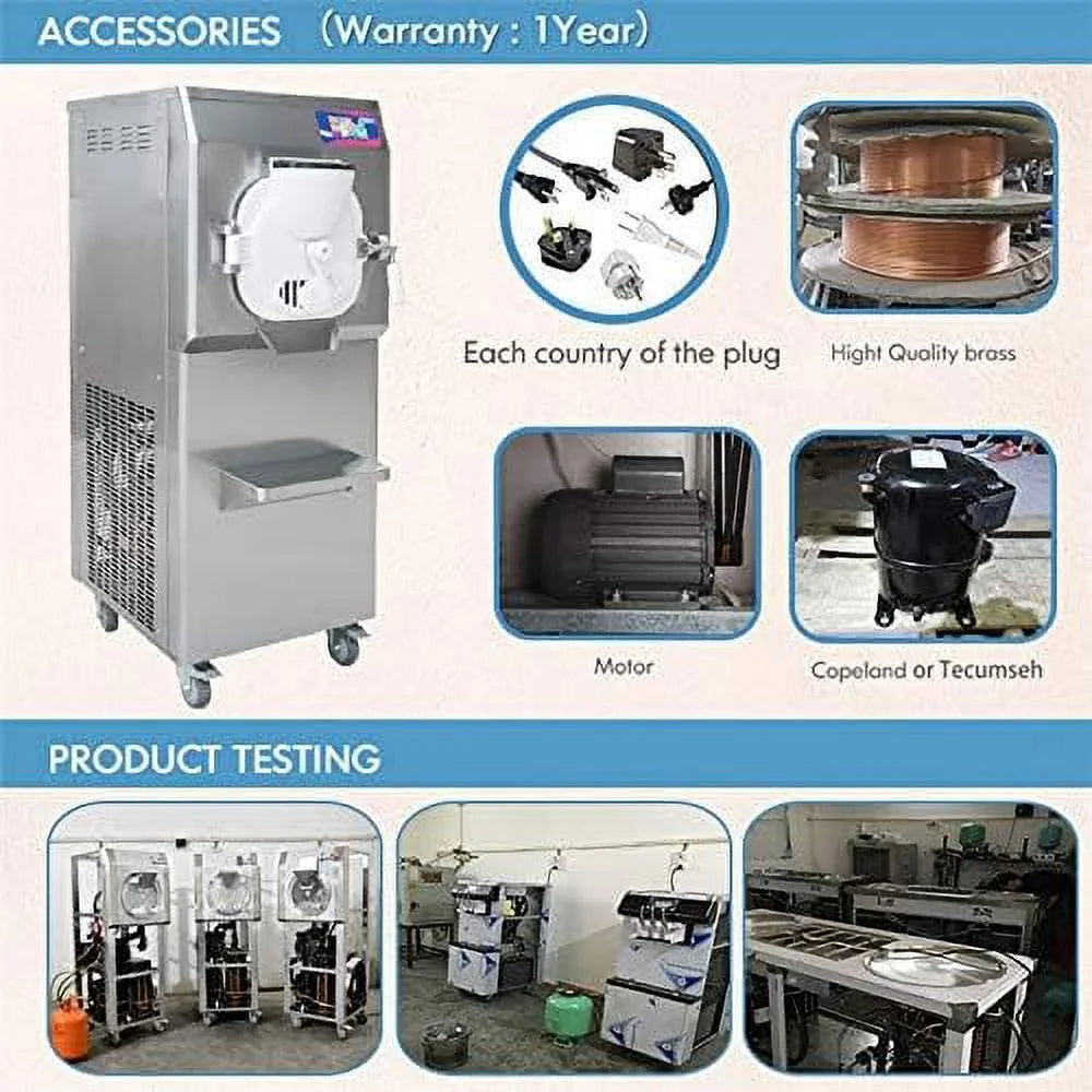 ETL Commercial Hard Ice Cream Machine, Italian Water Ice Machine, Batch Freezer, 14L Cylinder E484
