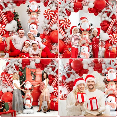 Christmas Balloon Garland Arch Kit with Red White Silver Confetti Foil Balloons Y4827