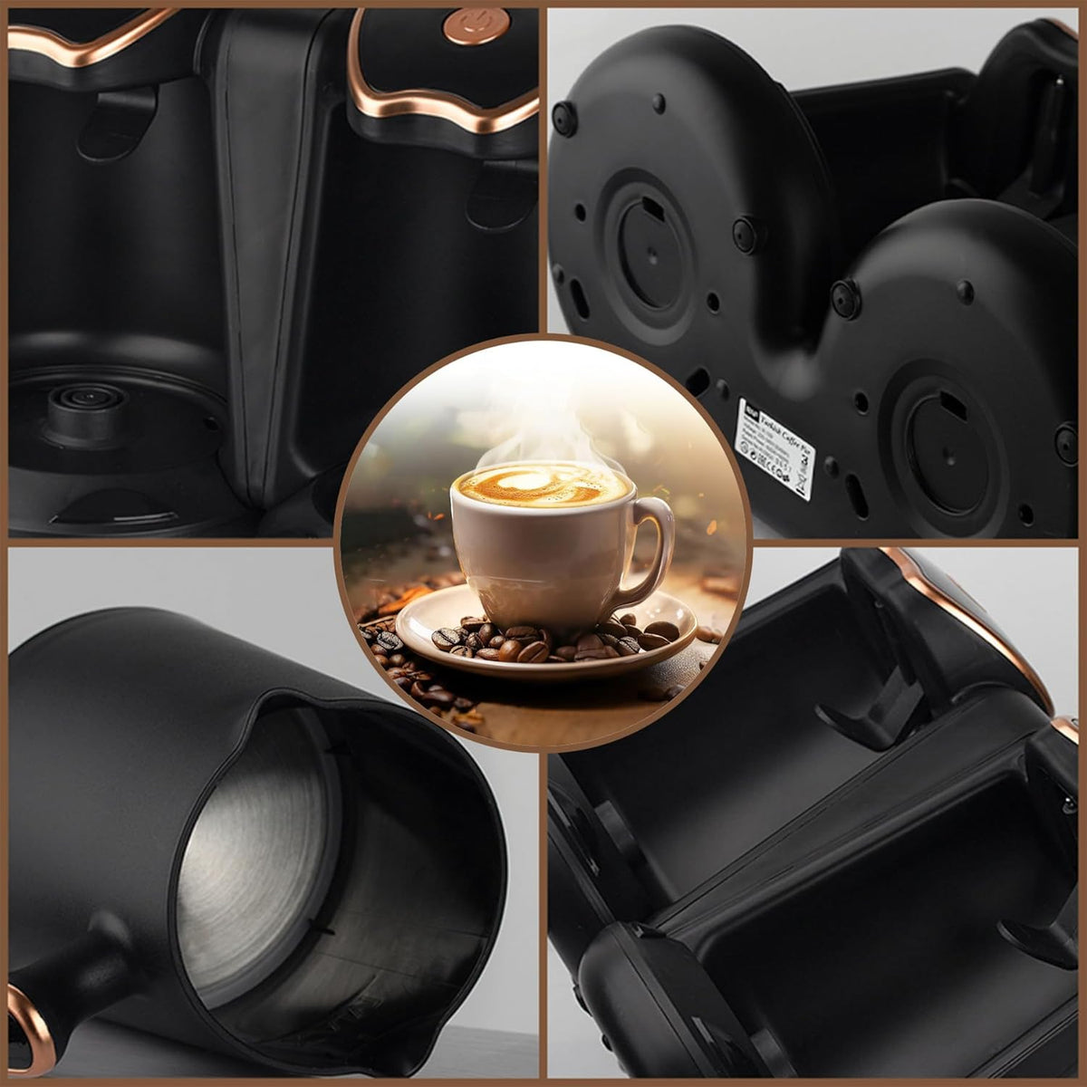 500ml 5 Cups Electric Turkish Coffee Maker (Black/Gold) Y62869