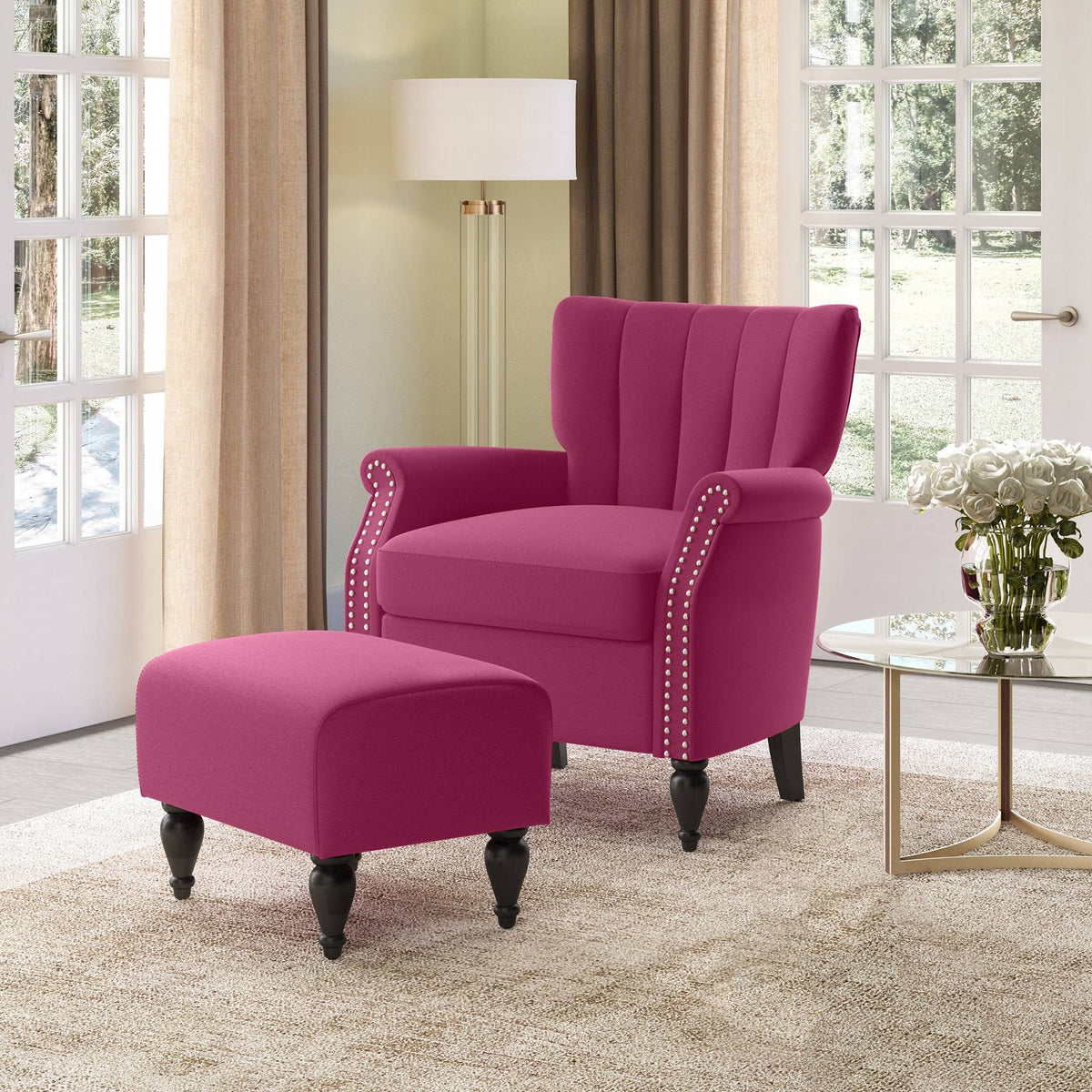 Botanical Velvet Arm Chair and Ottoman N638442