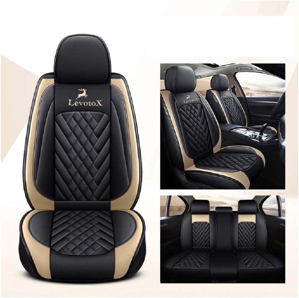 L-Black-Beige Car Seat Covers 5 Seats Full Set L572