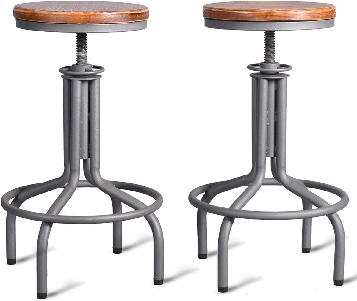 Metal Adjustable Height Bar Stool Set of 2 Black Wooden Top H489642