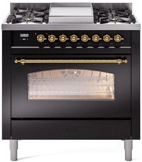 36 Dual Fuel Natural Gas Range Glossy Black Brass Trim X97668