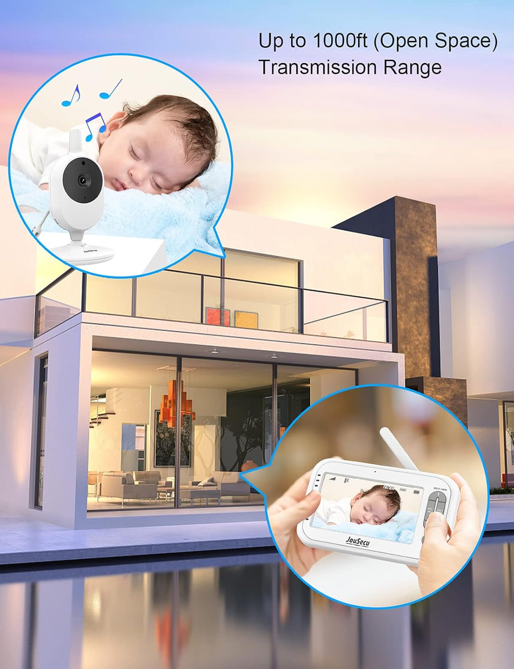Baby Monitor with Camera and Audio 4.3 Inches LCD Split Screen E646