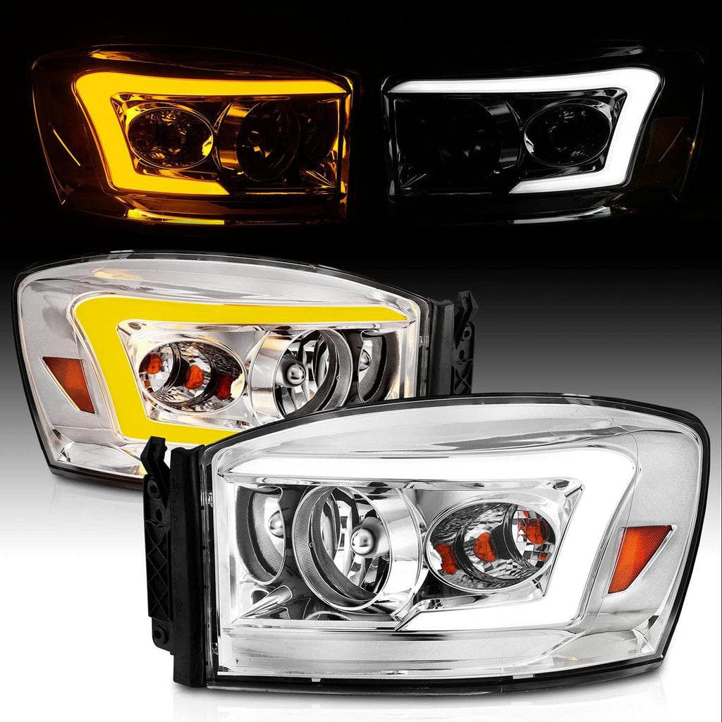 Chrome LED Tube Replacement Headlights for Ram Truck 1500 2500 3500 B698
