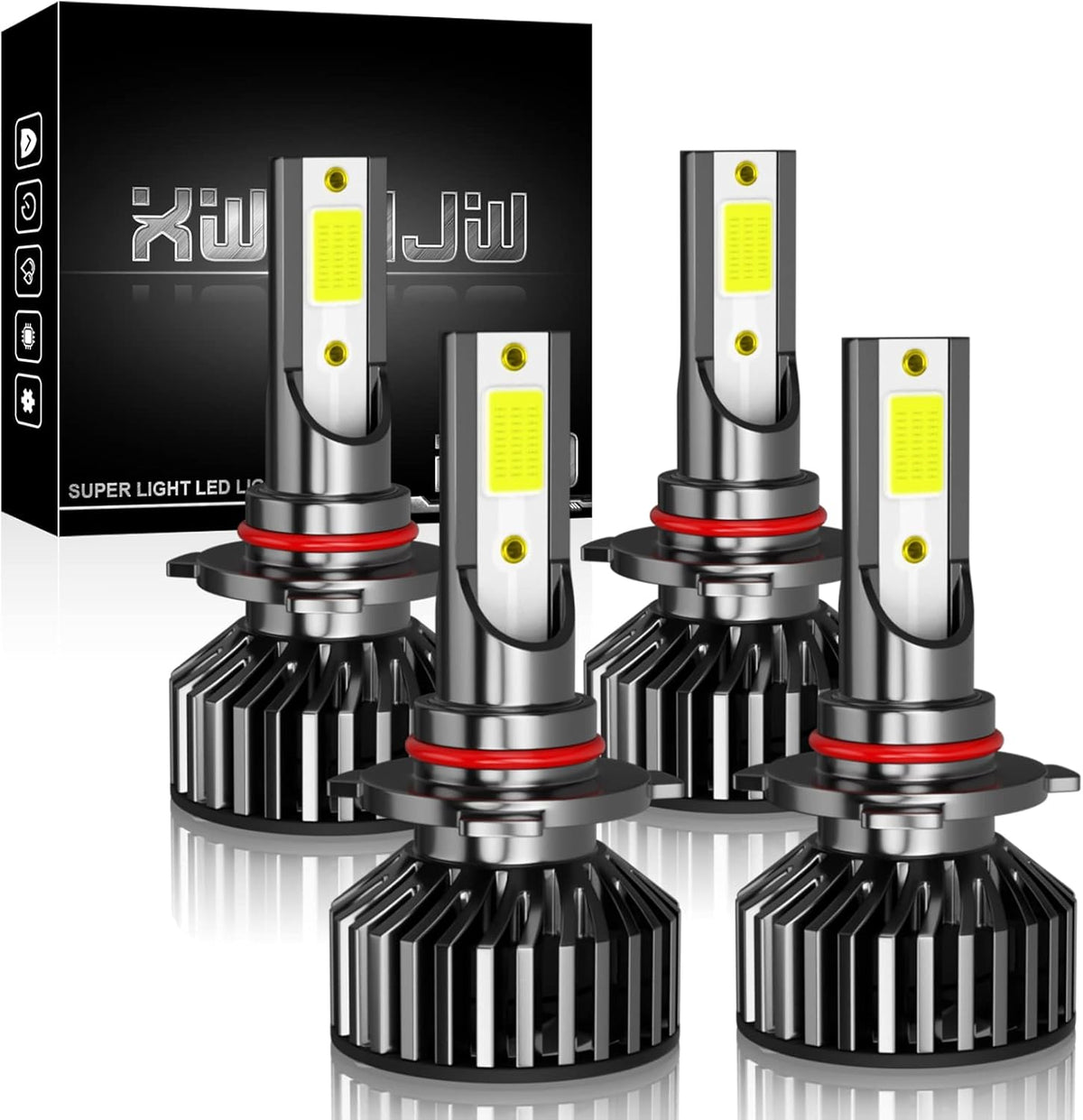 LED Headlight Bulbs, 9005 + 9006 High/Low Beam + 9006 Fog Light Bulbs, Pack of 6 Super White T126