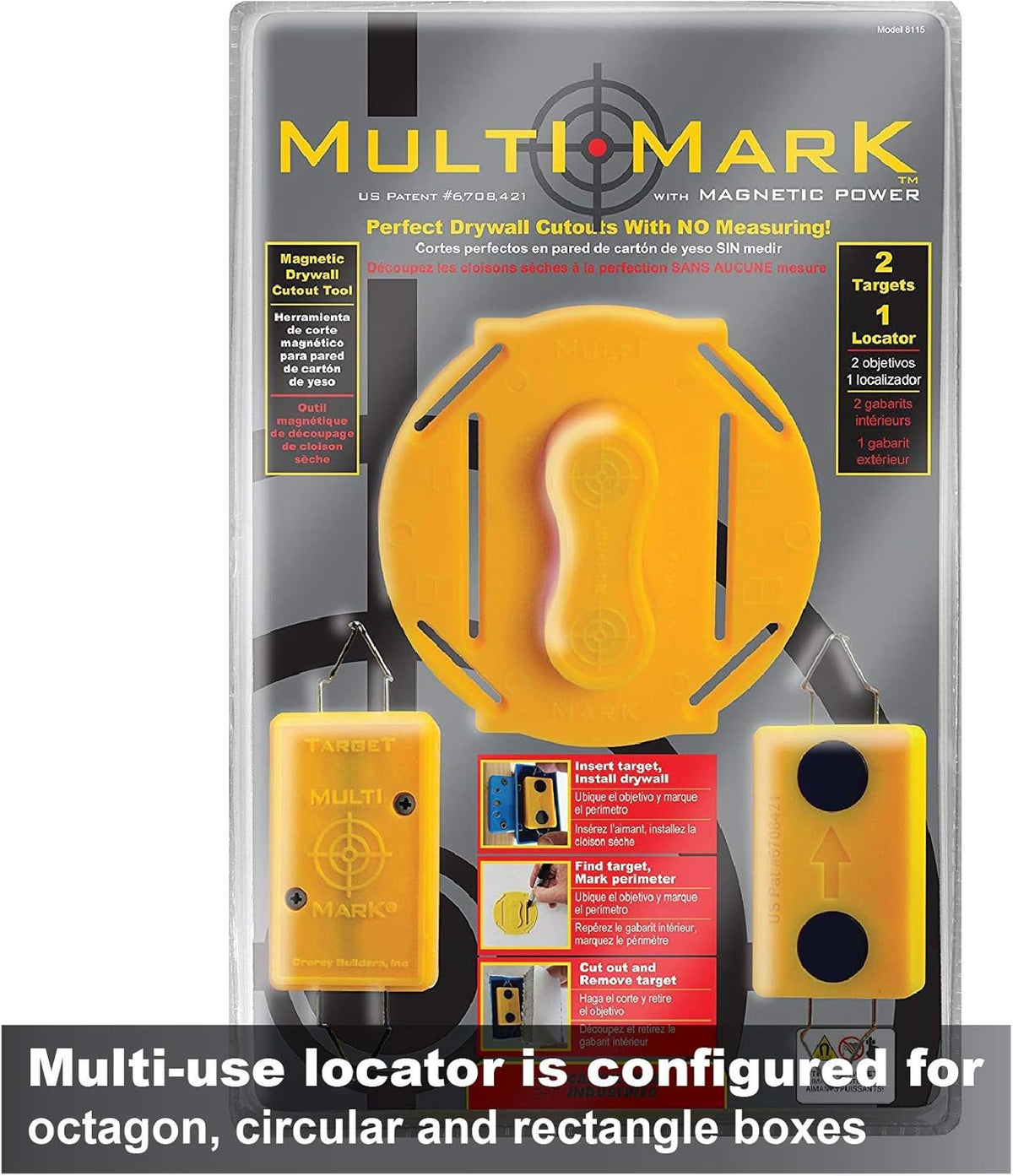 Multi Mark Drywall Cutout Locator Tool with Magnetic Targets and Locator Kit R541785