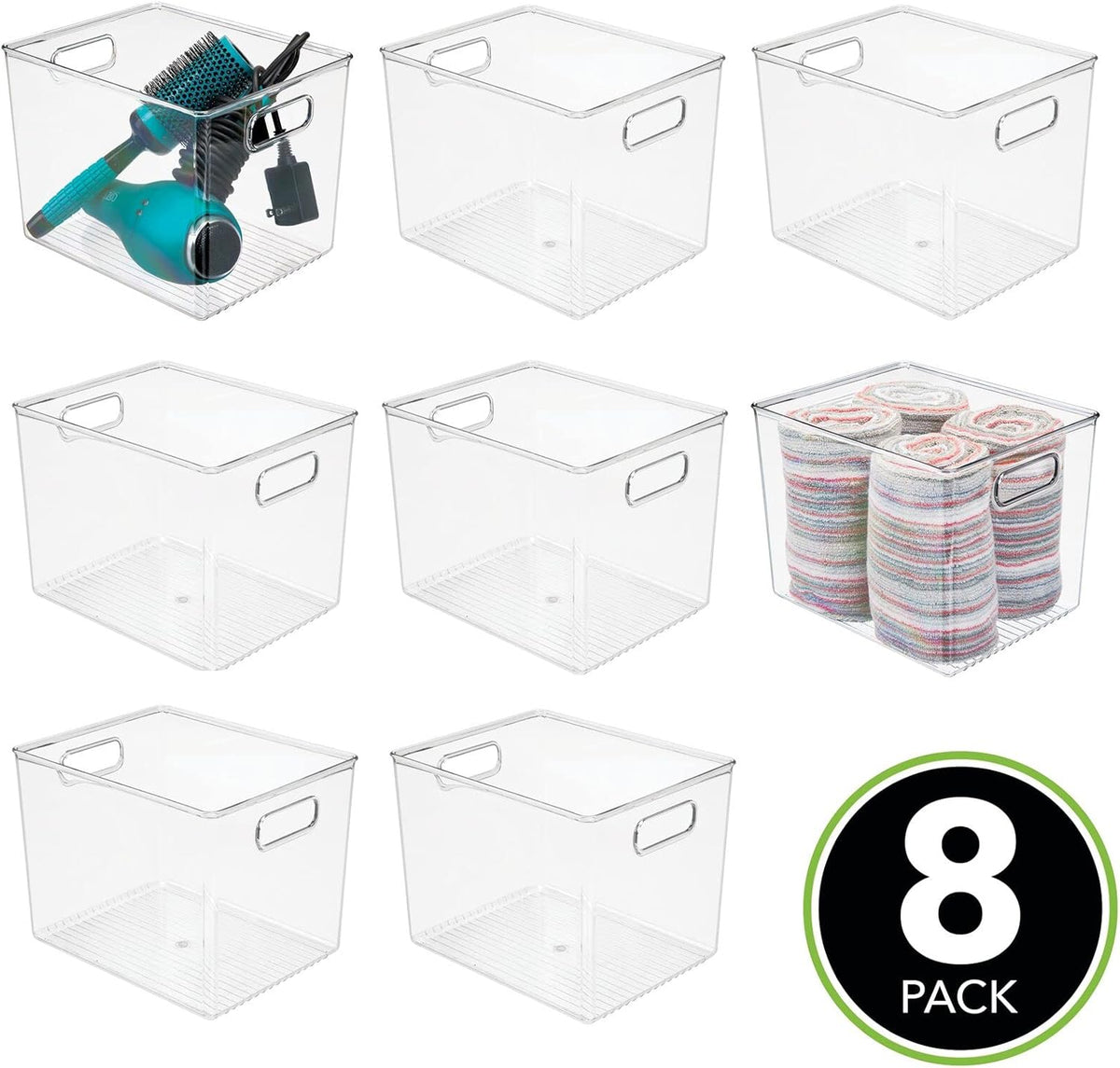 Clear 8 Pack Plastic Storage Organizer Bin Basket with Handle H3754