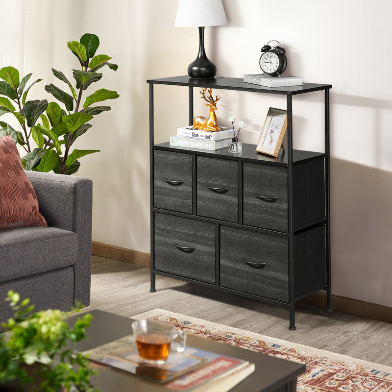 Dark Grey 5 Drawer Fabric Dresser U21493
