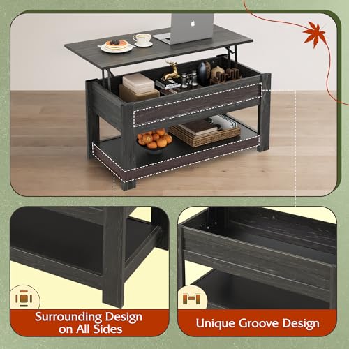 Rustic Brown Lift Top Coffee Table with Storage Shelf B658