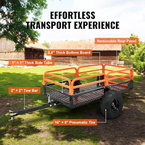 Heavy Duty Steel ATV Dump Trailer, 1500-Pound Load Capacity 15 Cubic Feet, Tow Behind Dump Cart with Removable Sides and 2 Tires H6722