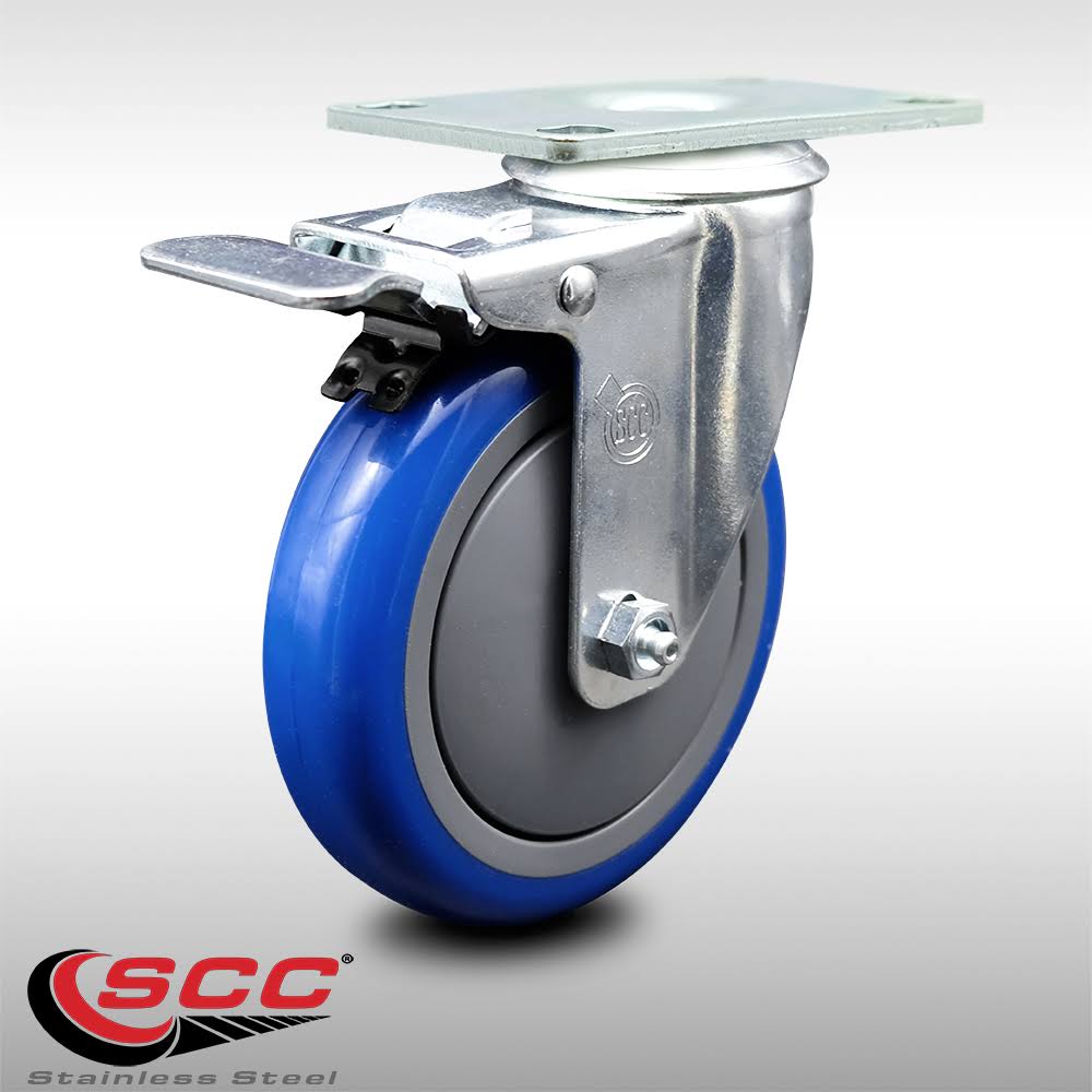 Blue Poly Wheel Stainless Swivel Caster with Total Lock Brake C4866