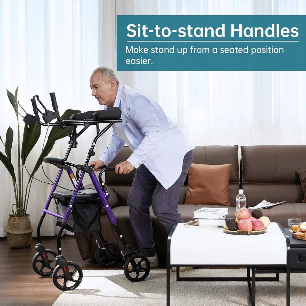 Purple Upright Rollator Walker with Padded Seat and Backrest D6052