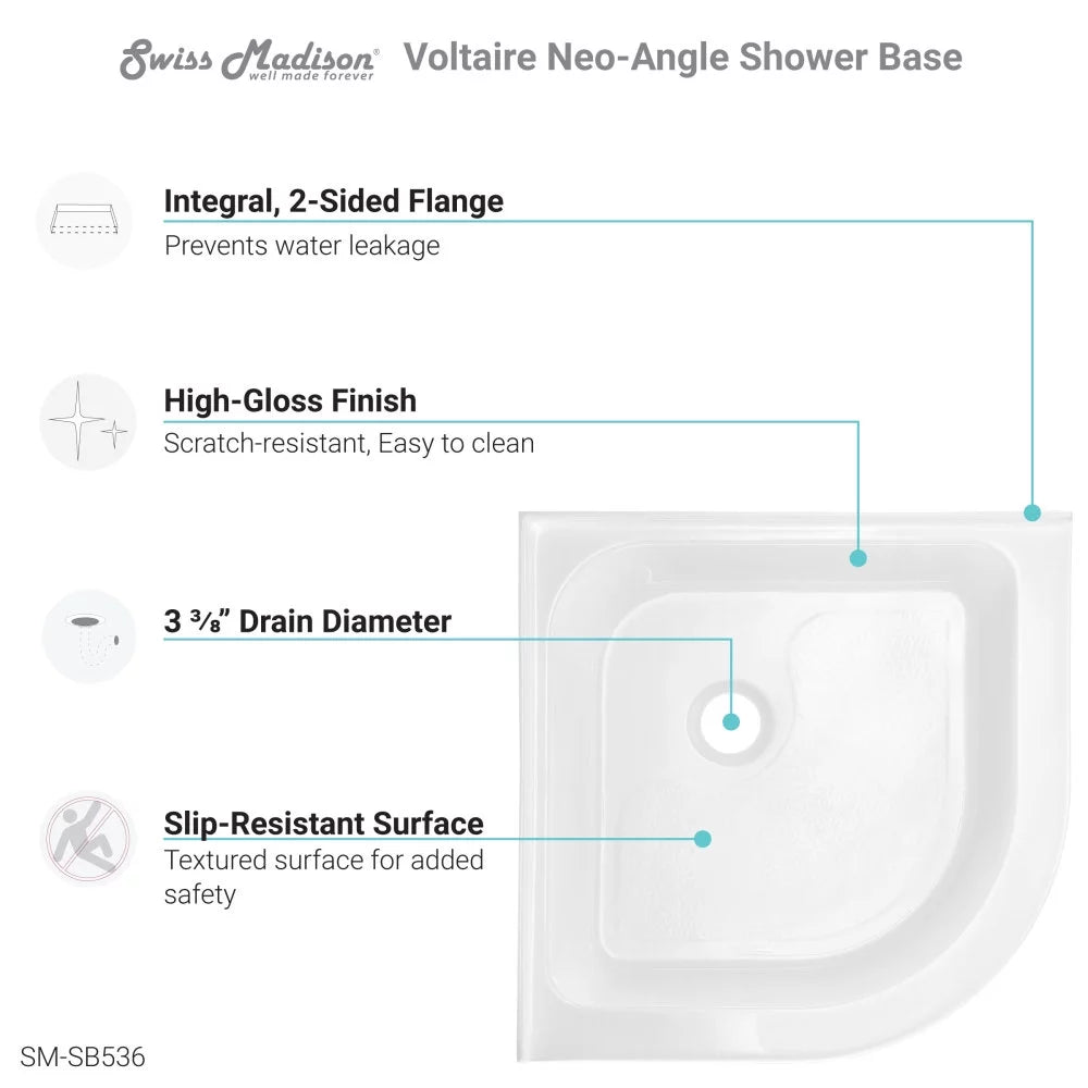 32 x 32 Acrylic White Neo-angle Shower Base N5965