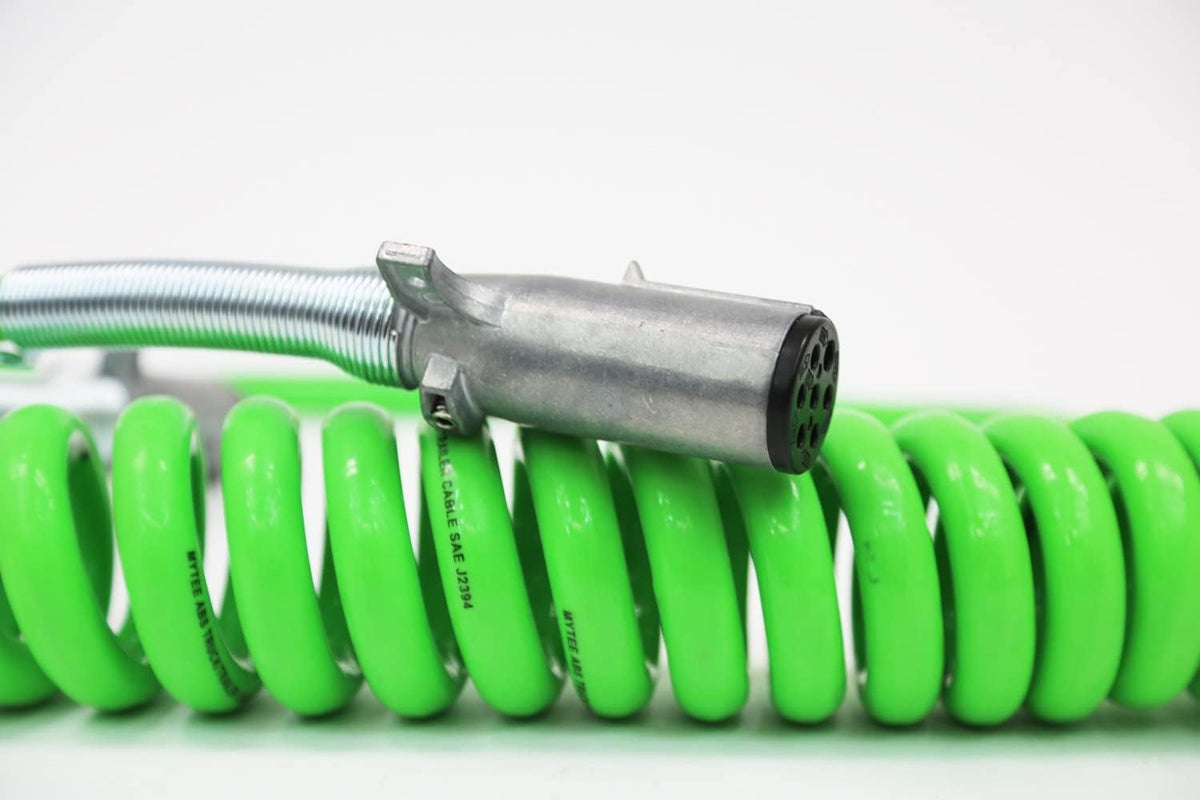 7-Way ABS Coiled Cable 15 Ft Green 48" x 12" Leads Trailer Electrical Power Cord Pack of 2 A99835