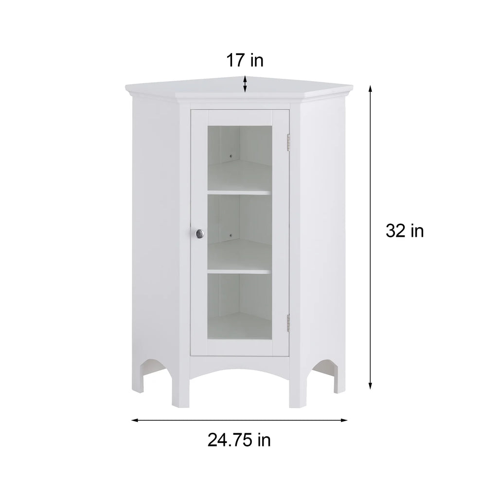 Wooden Corner Floor Cabinet with Glass Door White L851